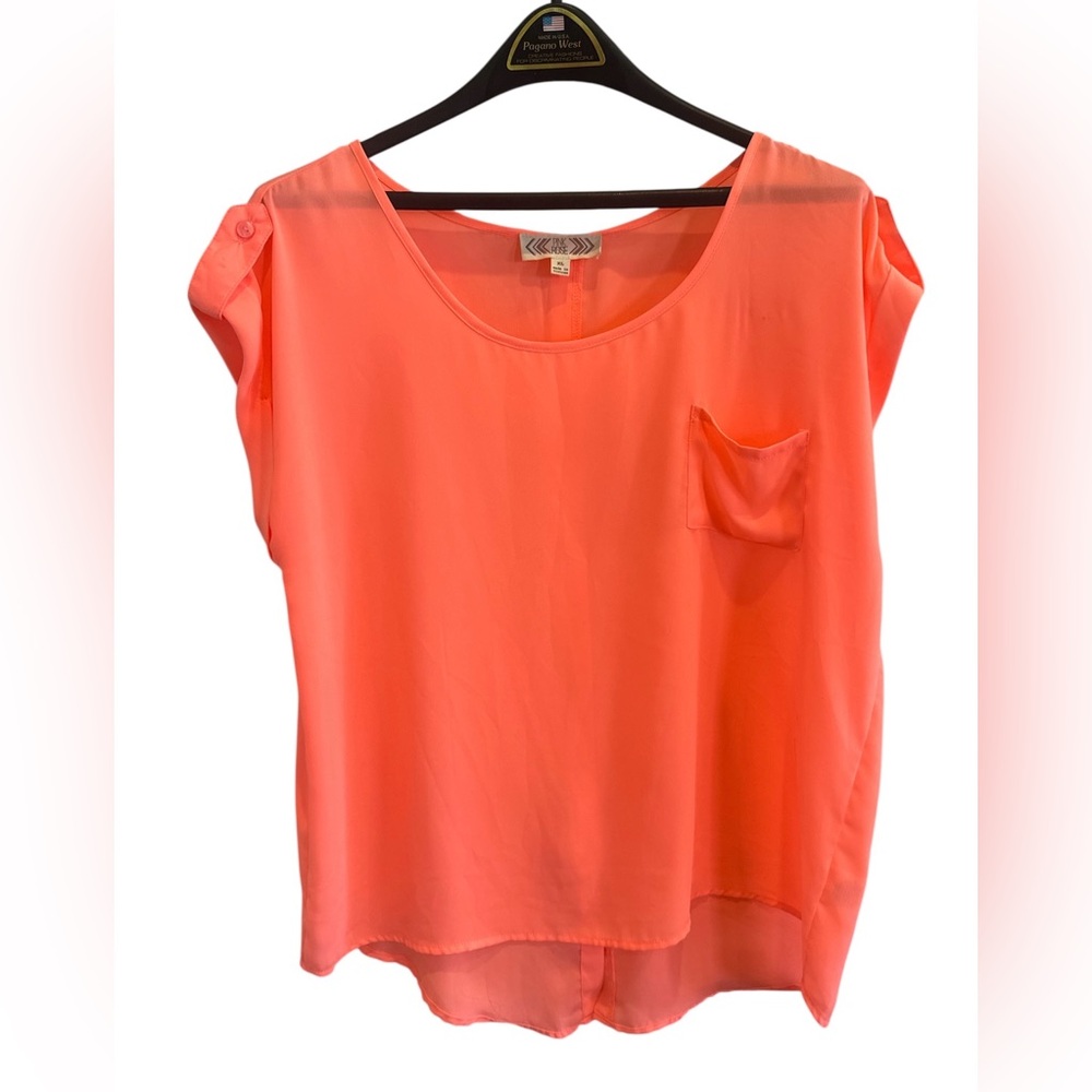 Pink Rose Semi Sheer Hi-low Coral Pink button back Blouse in Women's Size XL